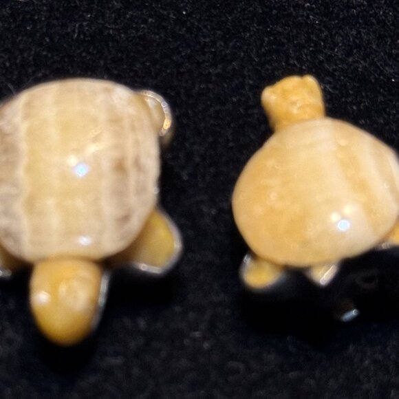 Vintage Sterling Silver Jasper Turtle Clip-On Earrings - Picture 2 of 5